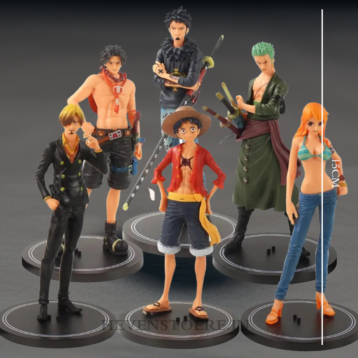 Figure no. 22 LUFFY, ZORO, SANJI, LAW NAMI (ONE PIECE) ANIME ACTION FIGURE Pack Of 6